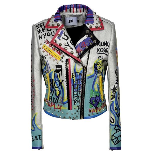 s to xxl 3xl pu leather jacket women eagle print graffiti rivets coats punk biker motorcycle silver sx013, Black
s to xxl 3xl pu leather jacket women eagle print graffiti rivets coats punk biker motorcycle silver sx013, Black