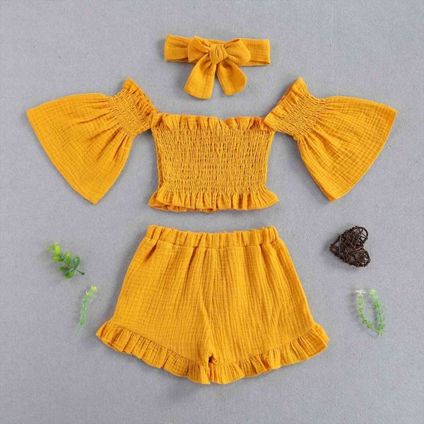 3pcs summer infant kids baby girls outfits little off shoulder flare sleeves ruffle shorts headband toddler suit, White
3pcs summer infant kids baby girls outfits little off shoulder flare sleeves ruffle shorts headband toddler suit, White
