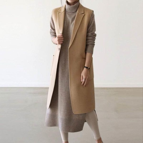 autumn and winter suit collar long woolen vest female thin sleeveless cashmere coat women's vests, Black;white
autumn and winter suit collar long woolen vest female thin sleeveless cashmere coat women's vests, Black;white