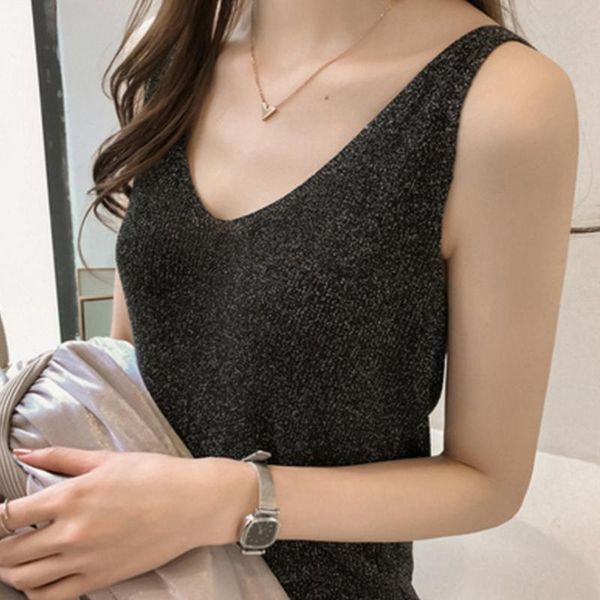 women's tanks & camis 8 colors women sleeveless tank female v-neck knitted camisole club girls metal strap thin shiny glitter blin, White
women's tanks & camis 8 colors women sleeveless tank female v-neck knitted camisole club girls metal strap thin shiny glitter blin, White