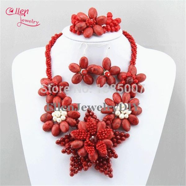 earrings & necklace flower red coral jewelry set nigerian wedding gift bridesmaid bridal sets, Silver 
earrings & necklace flower red coral jewelry set nigerian wedding gift bridesmaid bridal sets, Silver