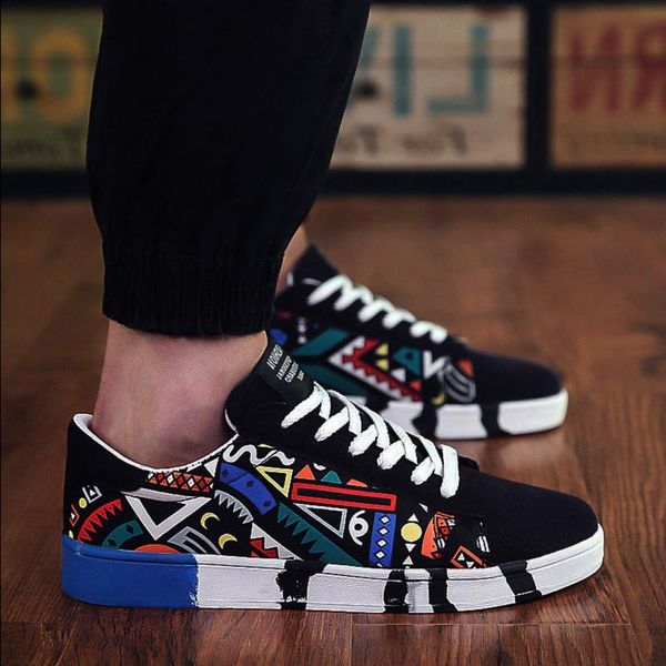 new casual lace-up sport board sneakers fashion men's canvas shoes men colorful vulcanized graffiti osqdh, Black
new casual lace-up sport board sneakers fashion men's canvas shoes men colorful vulcanized graffiti osqdh, Black