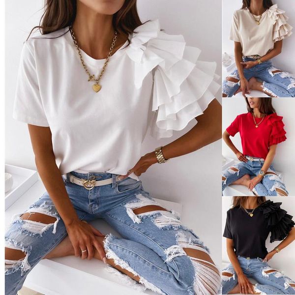 women's t-shirt 2021 summer short sleeve shirt pullover ladies casual o-neck solid color simple fashion ruffled, White
women's t-shirt 2021 summer short sleeve shirt pullover ladies casual o-neck solid color simple fashion ruffled, White