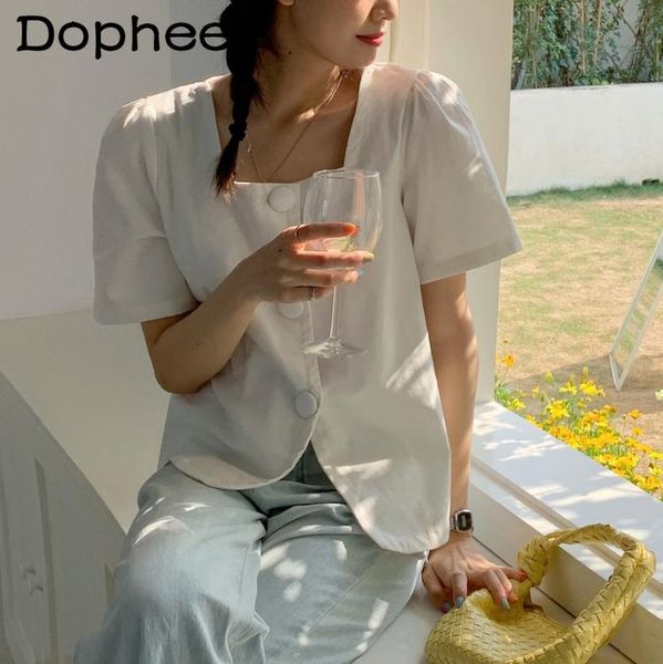 women's blouses & shirts korean style chic french blouse 2021 summer elegant square collar blusas cotton and linen short sleeve simple, White
women's blouses & shirts korean style chic french blouse 2021 summer elegant square collar blusas cotton and linen short sleeve simple, White