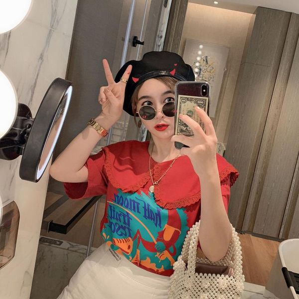 women's t-shirt baby collar short-sleeved blouse women 2021 summer style korean printing loose tshirts for, White
women's t-shirt baby collar short-sleeved blouse women 2021 summer style korean printing loose tshirts for, White