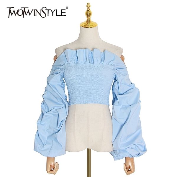 twotwinstyle ruched ruffles blouses womens slash neck lantern long sleeve slim short shirts for female fashion clothes tide 210317, White
twotwinstyle ruched ruffles blouses womens slash neck lantern long sleeve slim short shirts for female fashion clothes tide 210317, White