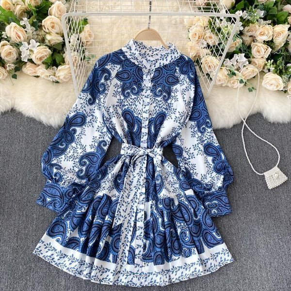 autumn winter temperament stand women dresses up collar lantern sleeves slim short retro print uk871, Black;gray
autumn winter temperament stand women dresses up collar lantern sleeves slim short retro print uk871, Black;gray