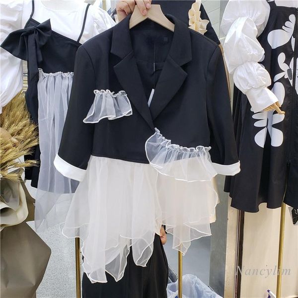 women's suits & blazers organza ruffled stitching suit jacket women 2021 autumn outwears design irregular blazer lady chic jaqueta femi, White;black
women's suits & blazers organza ruffled stitching suit jacket women 2021 autumn outwears design irregular blazer lady chic jaqueta femi, White;black