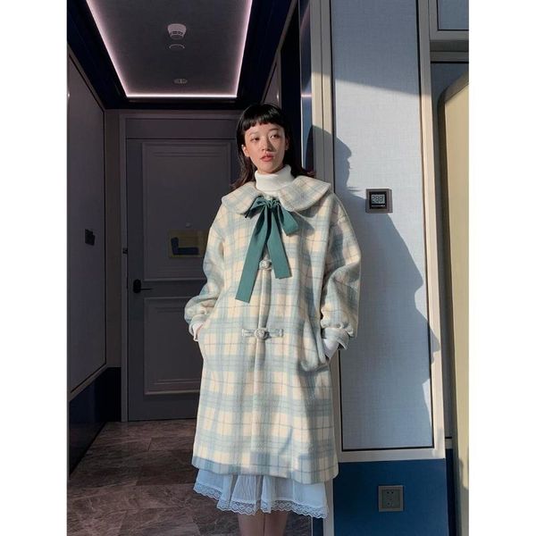 women's wool & blends plaid coat female autumn and winter middle long loose student thickened sweet fresh, Black
women's wool & blends plaid coat female autumn and winter middle long loose student thickened sweet fresh, Black