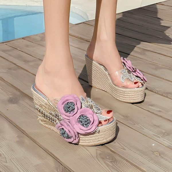 summer women's wedge slippers sweet princess style color matching flowers thick bottom comfortable wild fashion hig, Black
summer women's wedge slippers sweet princess style color matching flowers thick bottom comfortable wild fashion hig, Black