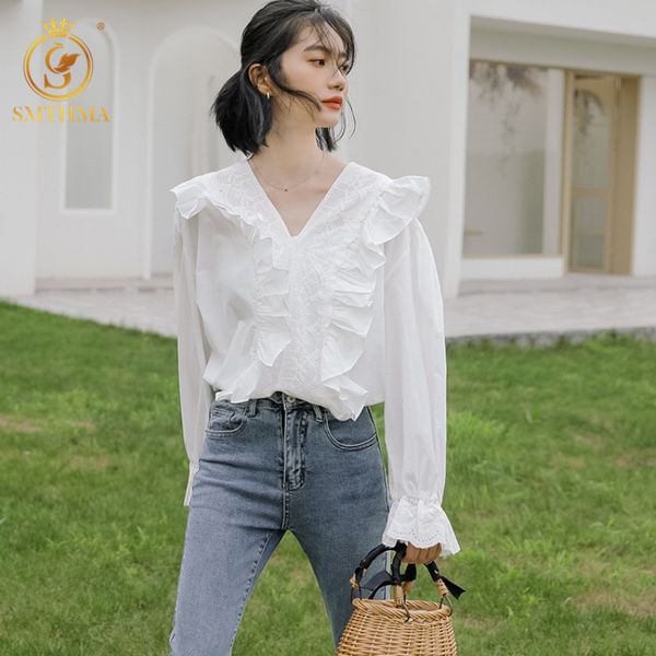 women spring blouse shirts fashion casual ruffles flare sleeve lace loose wild 210520, White
women spring blouse shirts fashion casual ruffles flare sleeve lace loose wild 210520, White