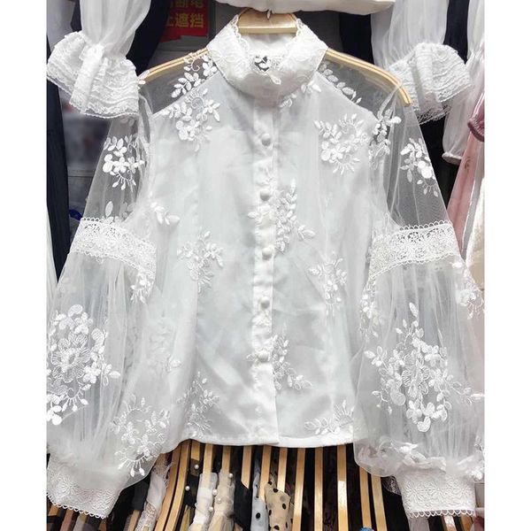 women's blouses & shirts lace embroidery solid women white summer vintage 2021 lantern sleeved see through female outwear
women's blouses & shirts lace embroidery solid women white summer vintage 2021 lantern sleeved see through female outwear