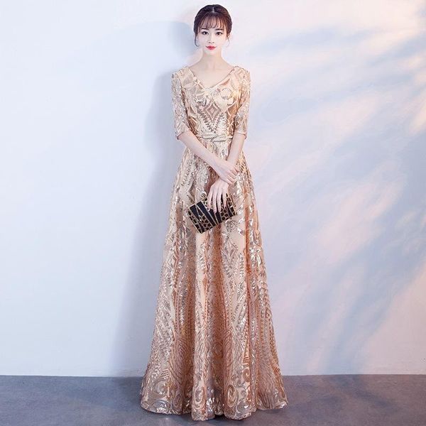 ethnic clothing elegant gold sequins floor length evening party dress retract waist v-neck prom female tulle quinceanera maxi gown, Red
ethnic clothing elegant gold sequins floor length evening party dress retract waist v-neck prom female tulle quinceanera maxi gown, Red