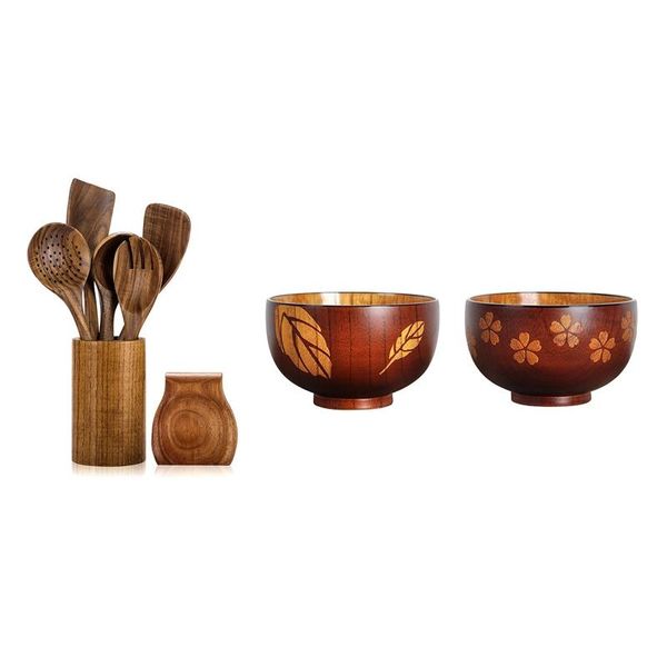 dinnerware sets 1set wooden tableware with stand non-stick teak spoon & 2 pcs salad bowl for salad, noodle, fruits and cereal
dinnerware sets 1set wooden tableware with stand non-stick teak spoon & 2 pcs salad bowl for salad, noodle, fruits and cereal