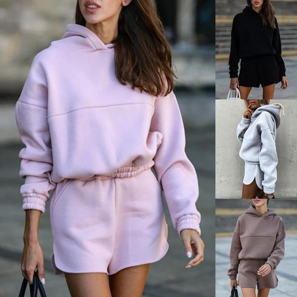 women's tracksuits solid color short two piece set women outfits long sleeve hooded pullovers loose shorts 2, Gray
women's tracksuits solid color short two piece set women outfits long sleeve hooded pullovers loose shorts 2, Gray