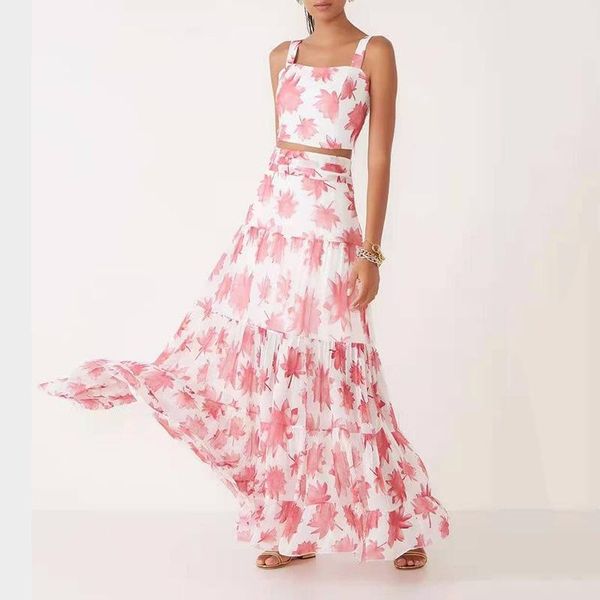 skirts 2021summer fashion women clothes floral print 2 piece sets backless short camisole and long cascading ruffles, Black
skirts 2021summer fashion women clothes floral print 2 piece sets backless short camisole and long cascading ruffles, Black