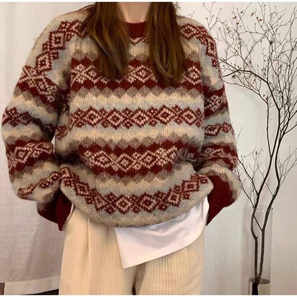 women's sweaters vintage plaid o-neck knitting women sweater long sleeve woman 2021 autumn winter fashion loose casual pullover top, White;black
women's sweaters vintage plaid o-neck knitting women sweater long sleeve woman 2021 autumn winter fashion loose casual pullover top, White;black