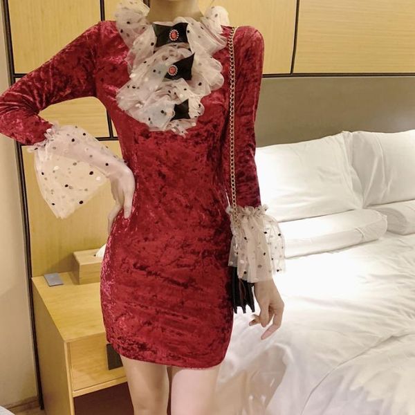 casual dresses moda feminina spring fall vintage style women's clothing fashion brand pleuche long sleeve ruffles mini-dress dot, Black;gray
casual dresses moda feminina spring fall vintage style women's clothing fashion brand pleuche long sleeve ruffles mini-dress dot, Black;gray