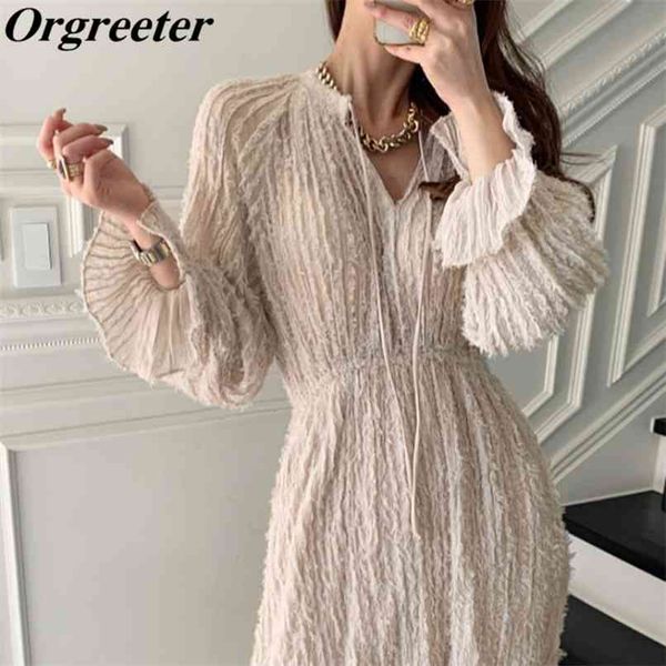 korean chic elegant tassels loose dress women vestidos elastic waist slim flare sleeve robe lace-up mid dresses female 210602, Black;gray
korean chic elegant tassels loose dress women vestidos elastic waist slim flare sleeve robe lace-up mid dresses female 210602, Black;gray