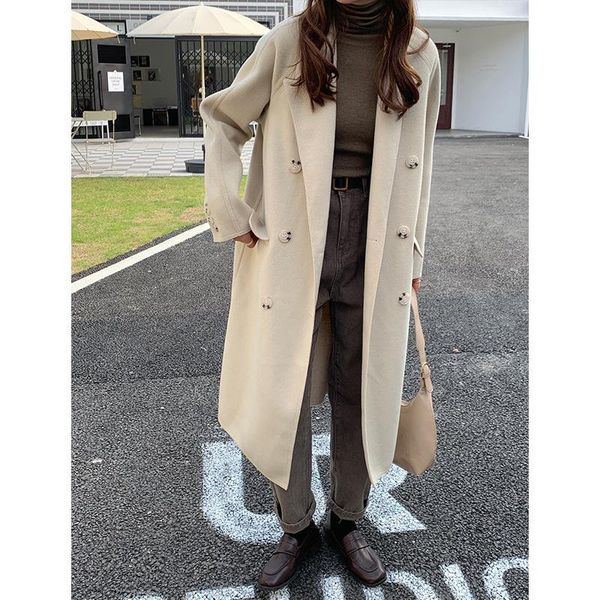 women's wool & blends 2021 autumn winter double-breasted woolen coat mid-length korean style over-the-knee coats women, Black
women's wool & blends 2021 autumn winter double-breasted woolen coat mid-length korean style over-the-knee coats women, Black
