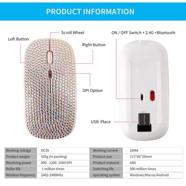 mice x7 rhinestone crystal rechargeable wireless dual mode 2in1 blue-tooth 5.0 + 2.4ghz 1600dpi led mouse optical for notebook
mice x7 rhinestone crystal rechargeable wireless dual mode 2in1 blue-tooth 5.0 + 2.4ghz 1600dpi led mouse optical for notebook