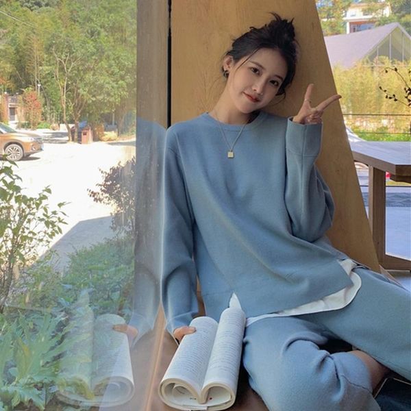 women's two piece pants women autumn set korean long sleeve knitted slit straight suits 2 sets female outfits, White
women's two piece pants women autumn set korean long sleeve knitted slit straight suits 2 sets female outfits, White