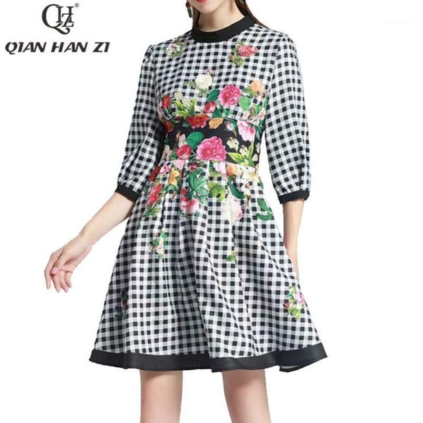 casual dresses qian han zi designer summer dress women's 3/4 sleeve vintage plaid/flower print slim beading back cut-out fashion elegan, Black;gray
casual dresses qian han zi designer summer dress women's 3/4 sleeve vintage plaid/flower print slim beading back cut-out fashion elegan, Black;gray