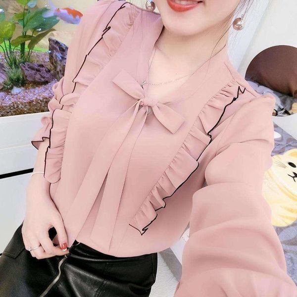 spring summer style chiffon women shirt casual long sleeve ruffles decor bow tie collar blusas dd8828, White
spring summer style chiffon women shirt casual long sleeve ruffles decor bow tie collar blusas dd8828, White