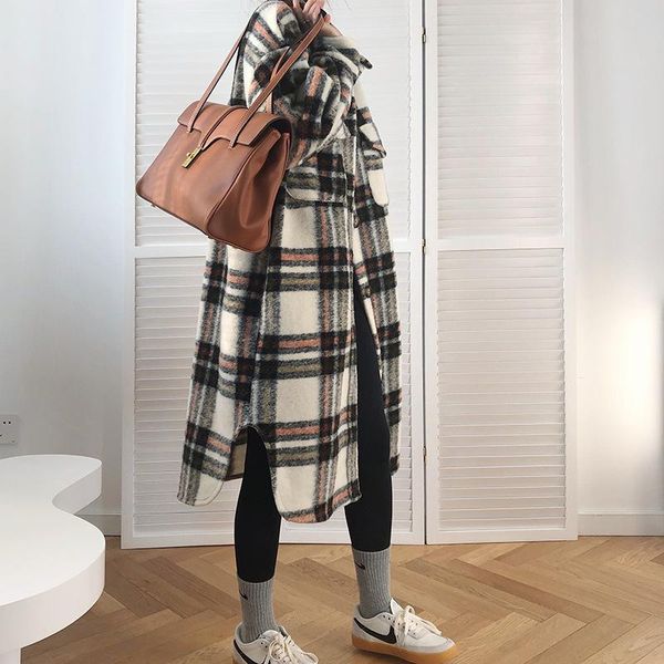women's wool & blends vintage plaid long woolen coats women loose single breasted thicken female oversize shirt coat streetwear winter, Black
women's wool & blends vintage plaid long woolen coats women loose single breasted thicken female oversize shirt coat streetwear winter, Black