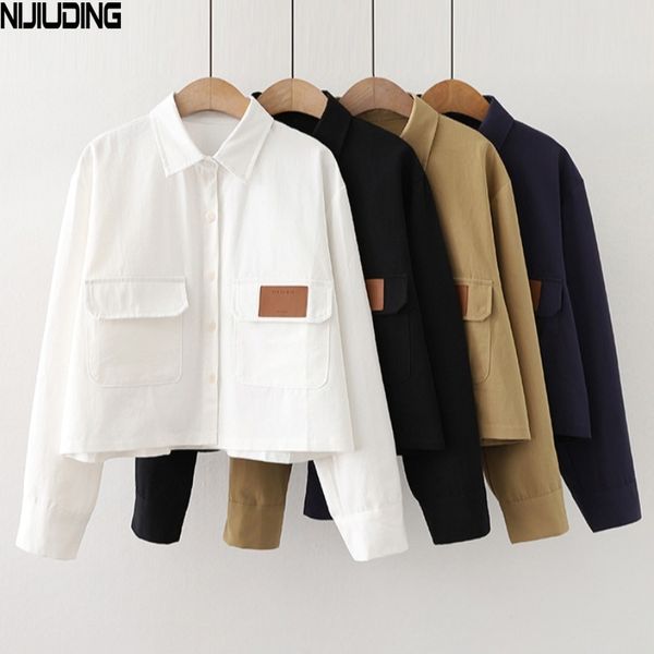 women safari style short shirts spring autumn retro polo collar long sleeve cotton shirt female pockets blousas thin coats 210514, Black;brown
women safari style short shirts spring autumn retro polo collar long sleeve cotton shirt female pockets blousas thin coats 210514, Black;brown