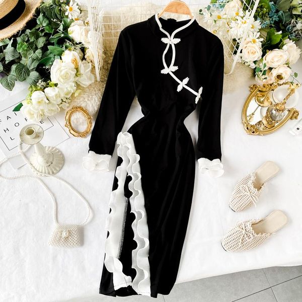 improved qipao dress 2021 autumn and winter cold royal elder sister split package buttocks casual dresses, Black;gray
improved qipao dress 2021 autumn and winter cold royal elder sister split package buttocks casual dresses, Black;gray