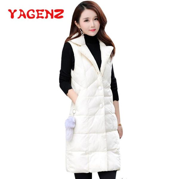 

women's vests yagenz autumn winter down cotton vest women waistcoat chalecos para mujer sleeveless plus size long coat thicken 523, Black;white