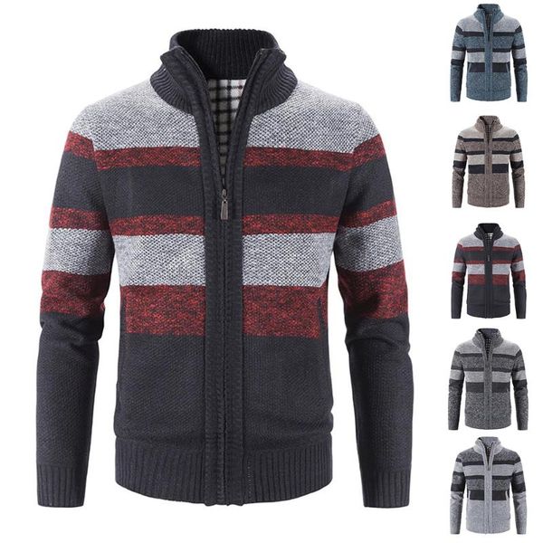 men's sweaters winter stripe stand-up neck sweater thick zip-up knitted coat jacket autumn cardigan mens outwear clothing, White;black
men's sweaters winter stripe stand-up neck sweater thick zip-up knitted coat jacket autumn cardigan mens outwear clothing, White;black