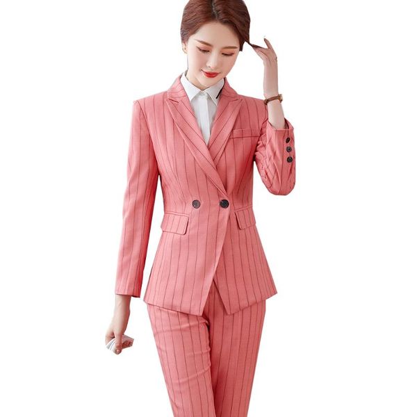 women's two piece pants women office formal business work wear pant suit ladies pink gray green striped long sleeve classic slim set bl, White
women's two piece pants women office formal business work wear pant suit ladies pink gray green striped long sleeve classic slim set bl, White