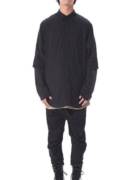 men's casual shirts double sleeve design false two dark urban youth style large size loose shirt, White;black
men's casual shirts double sleeve design false two dark urban youth style large size loose shirt, White;black