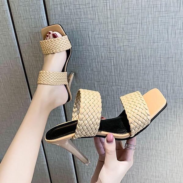 women's shoes european and american wind peep toe woven high heel thin fashion slippers for women large size 44, Black
women's shoes european and american wind peep toe woven high heel thin fashion slippers for women large size 44, Black