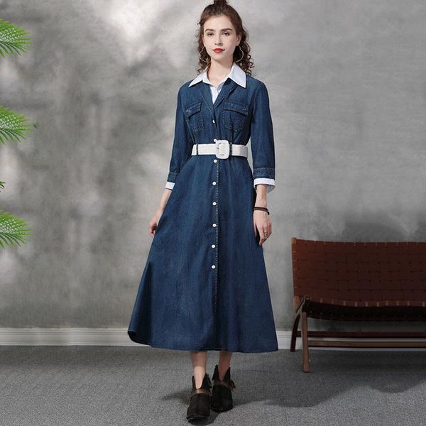 casual dresses seebeautiful contrast color spliced loose a-line denim dress lapel long sleeve single breasted belt autumn 2021 fashion g678, Black;gray
casual dresses seebeautiful contrast color spliced loose a-line denim dress lapel long sleeve single breasted belt autumn 2021 fashion g678, Black;gray