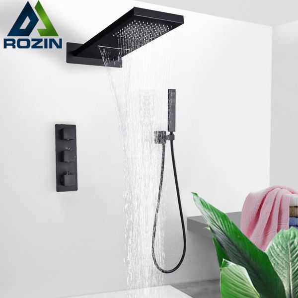 rozin matte black thermostatic shower faucet wall mount concealed bathroom faucets brass 3-ways waterfall rain mixer tap sets
rozin matte black thermostatic shower faucet wall mount concealed bathroom faucets brass 3-ways waterfall rain mixer tap sets