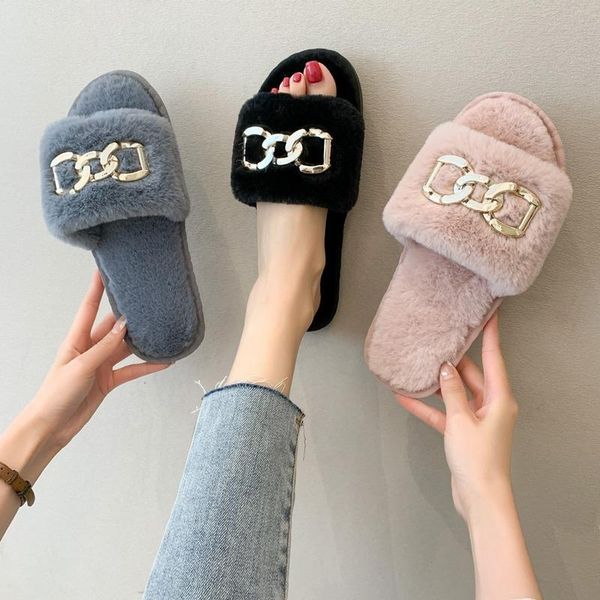 slippers spring and autumn round head wool women wear large cross-border metal chain cotton drag, Black
slippers spring and autumn round head wool women wear large cross-border metal chain cotton drag, Black