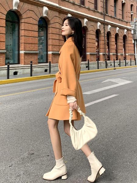 women's wool & blends double sided cashmere coat medium long autumn and winter 2021 korean style temperament small man cloak tweed, Black
women's wool & blends double sided cashmere coat medium long autumn and winter 2021 korean style temperament small man cloak tweed, Black