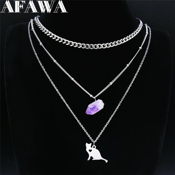 pendant necklaces purple natural crystal stainless steel witchcraft cat 3 layer chain necklace men/women silver color jewelry collier femme
pendant necklaces purple natural crystal stainless steel witchcraft cat 3 layer chain necklace men/women silver color jewelry collier femme