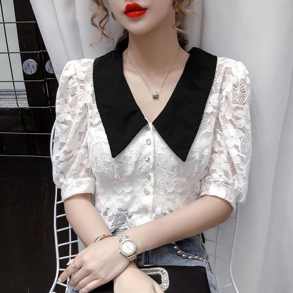 women's blouses & shirts puff sleeve short blouse women summer 2021 sweet and western style self-cultivation lapel embroidered chiffon, White
women's blouses & shirts puff sleeve short blouse women summer 2021 sweet and western style self-cultivation lapel embroidered chiffon, White