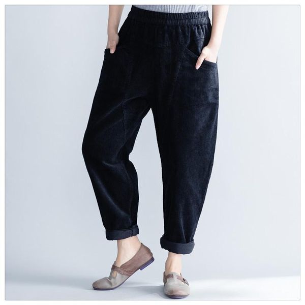 women's pants & capris johnature 2021 autumn winter casual corduroy elastic waist loose women solid color pockets thicken female harem, Black;white
women's pants & capris johnature 2021 autumn winter casual corduroy elastic waist loose women solid color pockets thicken female harem, Black;white