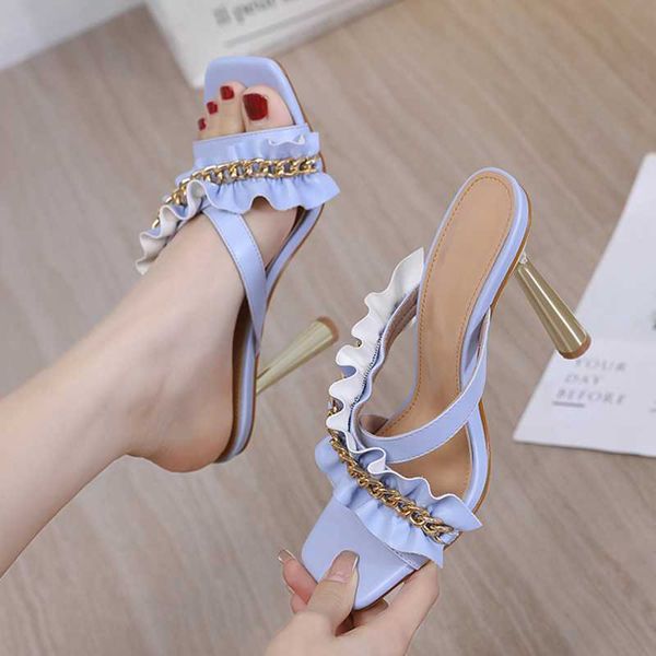 dress shoes 2021 summer latest lady's high heel slippers hemming chain decoration open square toe sandals metal thin, Black
dress shoes 2021 summer latest lady's high heel slippers hemming chain decoration open square toe sandals metal thin, Black