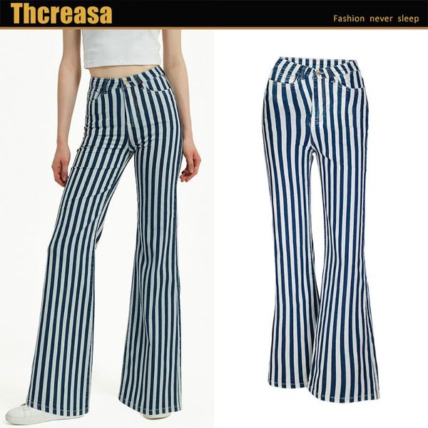women's jeans casual fashion vertical striped pants stretch high waist loose big flared wide leg trousers, Blue
women's jeans casual fashion vertical striped pants stretch high waist loose big flared wide leg trousers, Blue