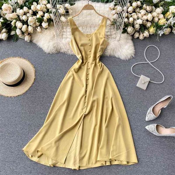summer fashion temperament vacation vestidos women's single-breasted v-neck halter solid midi dress c560 210506, Black;gray
summer fashion temperament vacation vestidos women's single-breasted v-neck halter solid midi dress c560 210506, Black;gray