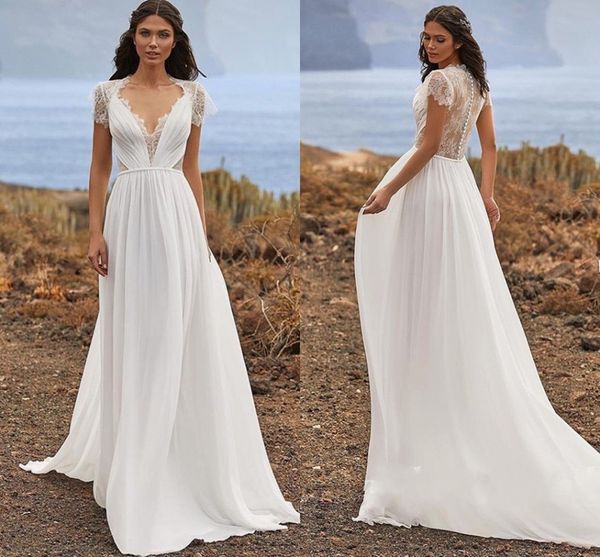 simple wedding dress 2021 boho chiffon a-line short sleeve sweep train lace back v-neck bridal gowns robe de mariee, White
simple wedding dress 2021 boho chiffon a-line short sleeve sweep train lace back v-neck bridal gowns robe de mariee, White