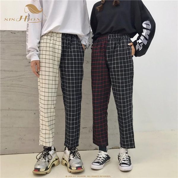 women's pants & capris sishion vintage plaid patchwork harajuku woman man trousers elastic high waist causal straight qy0770, Black;white
women's pants & capris sishion vintage plaid patchwork harajuku woman man trousers elastic high waist causal straight qy0770, Black;white