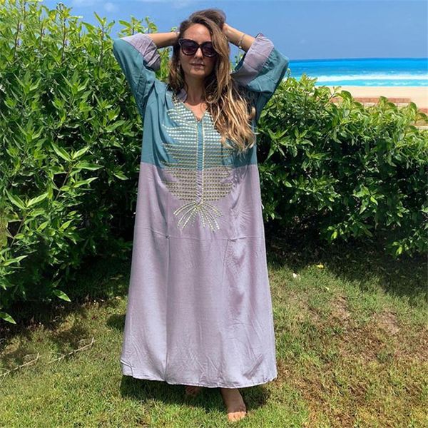 women's swimwear cotton bikini cover ups long sleeve patchwork embroidered maxi dress beach up women casual robe tunic sarong swimsui, White;black 
women's swimwear cotton bikini cover ups long sleeve patchwork embroidered maxi dress beach up women casual robe tunic sarong swimsui, White;black