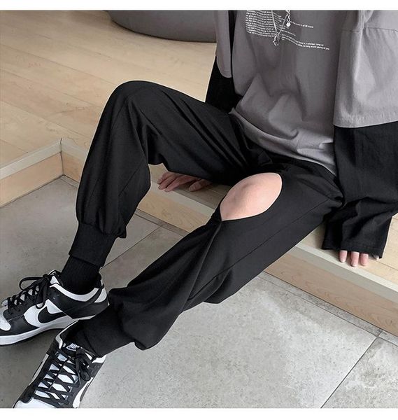 men's pants summer thin ice silk casual hole trousers straight tube leggings baggy joggers men, Black
men's pants summer thin ice silk casual hole trousers straight tube leggings baggy joggers men, Black